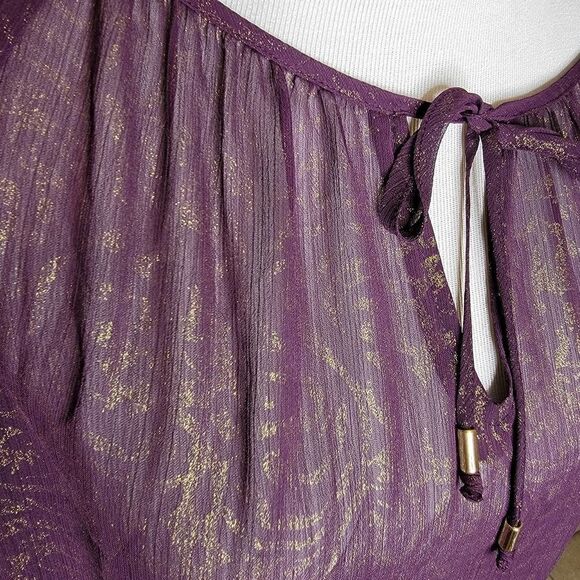 Cache Metallic Cold Shoulder Blouse Purple Gold Size Medium - Picture 12 of 16